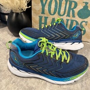 Hoka One One Clifton 4 Men US 10 Blue Trail Hiking Running Shoes